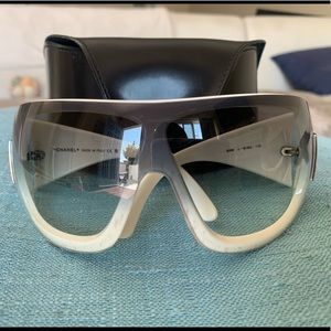 Authentic Chanel sunglasses black gradient lens white frames